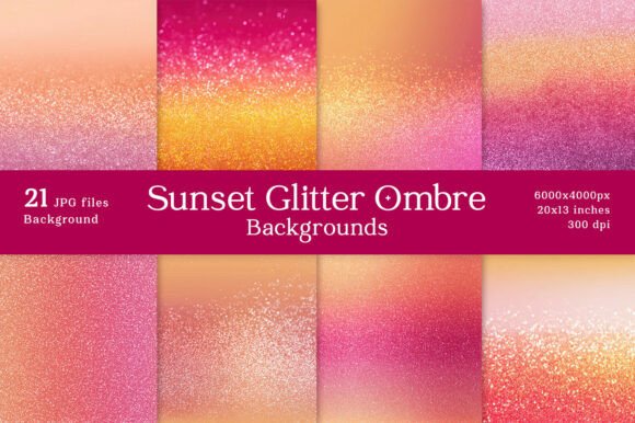 21 Sunset Glitter Ombre Backgrounds for Creative Projects