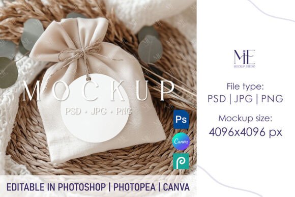 Boho Gift Tag Mockup: Round Tag PSD PNG