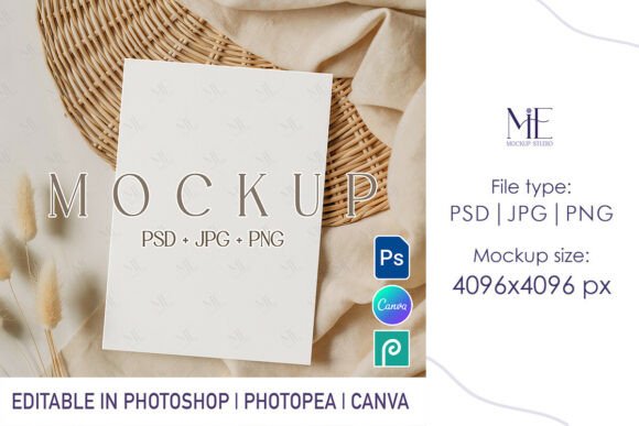 Boho Invitation Card Mockup PSD PNG 5x7