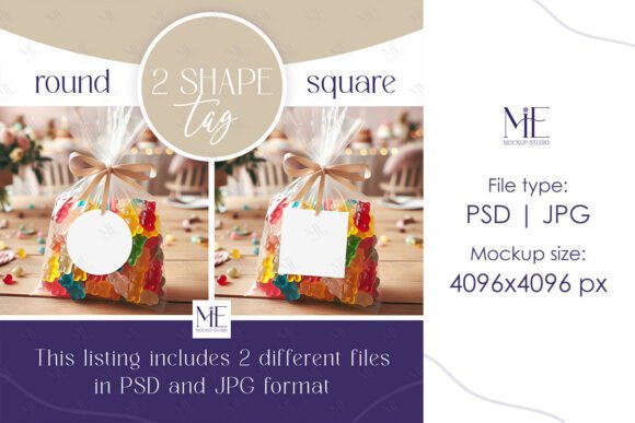 Candy Gift Tag Mockup Round Square Label