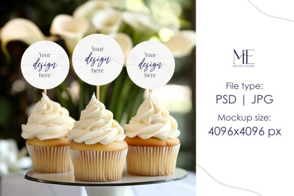 Cupcake Topper Mockup PSD, Wedding Cake