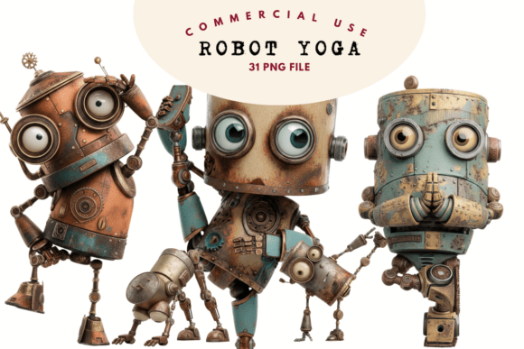 Funny Yoga Robot Clipart Bundle: Creative Fun for Every Project