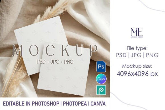 Two Square Cards Mockup Canva Boho