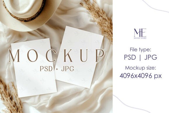White Greeting Card Mock-up, Boho Invite