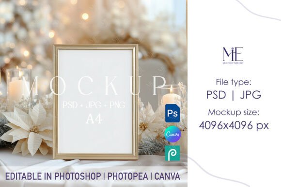 Winter Wedding Table Sign Mockup A4 PNG and Digital Design Templates for Stunning Visuals